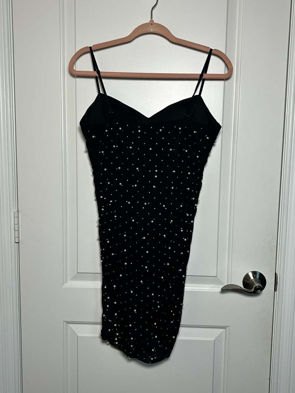 Emerald Sundae Bodycon Dress Size L Black Pearl Rhinestone Mesh